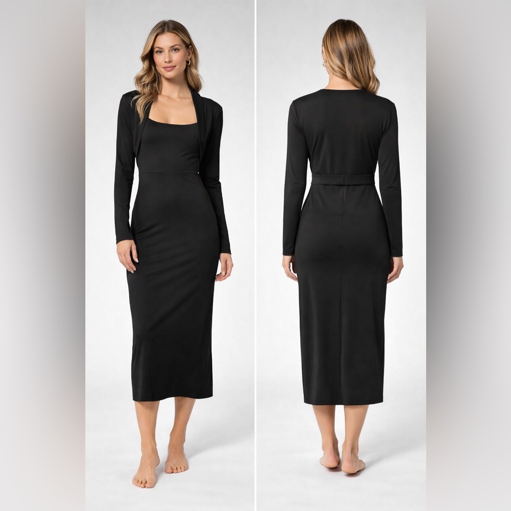 Halara Long Sleeve Built-In Shrug Midi Dress‎